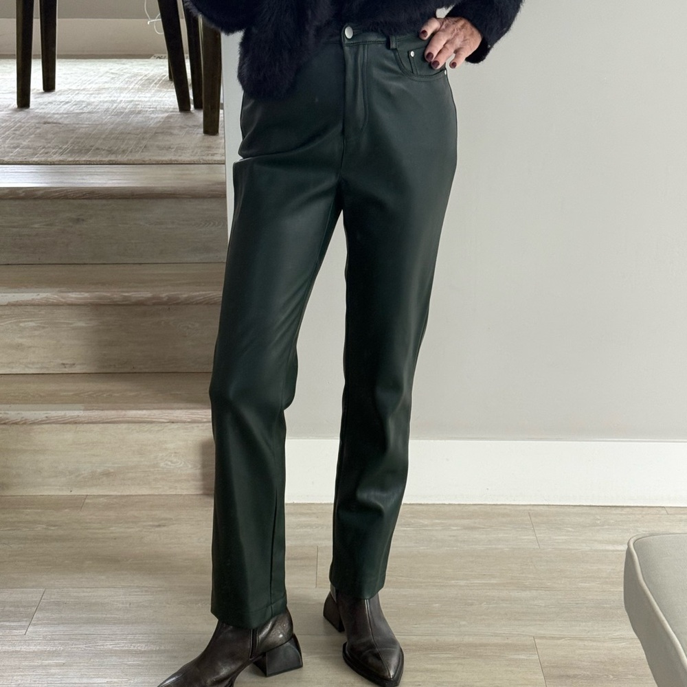 Avec Les Filles, deep green faux leather pants. Size xs